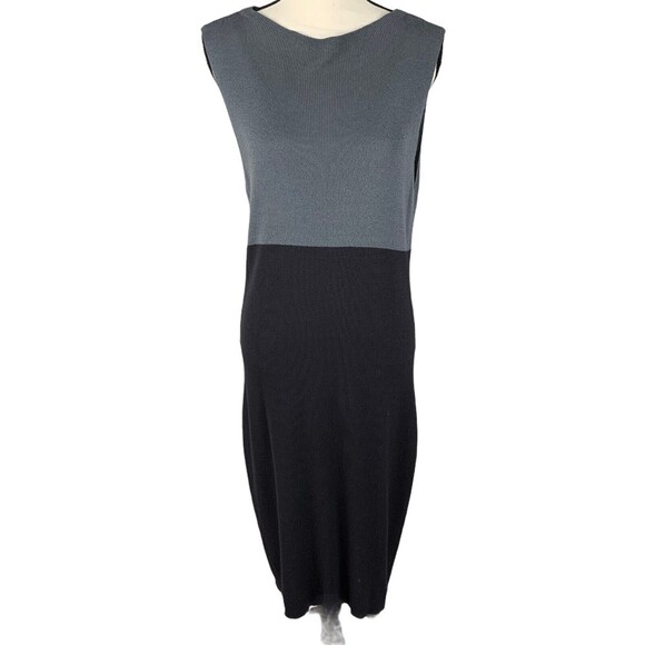 Merona Sweater Dress Women XL Midi Length Shift Block Color Black Gray - Picture 9 of 11